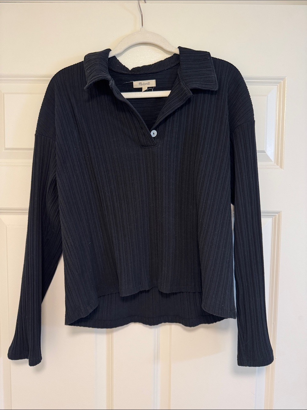 Madewell Black Ribbed Long-Sleeve Polo shirt